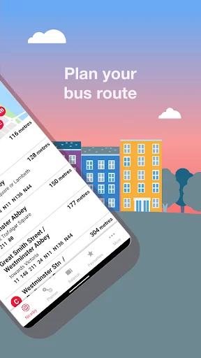 Bus route planner screen for London TfL buses with stop selection and journey planning tools