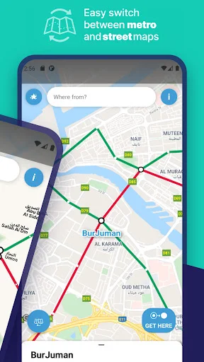 Switch between metro and street maps with easy route planning and navigation to destinations