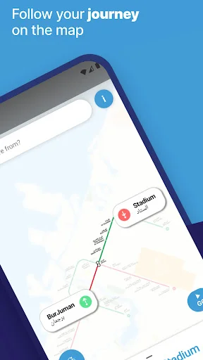 Follow your journey on interactive Dubai metro map with live route tracking between stations