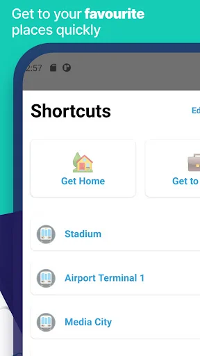 Quick shortcuts to favorite Dubai locations for faster navigation to home, stadium, and airport