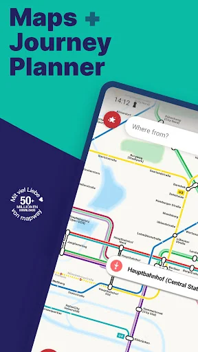 Hamburg metro journey planner showing interactive U & S Bahn route map with navigation and station selection