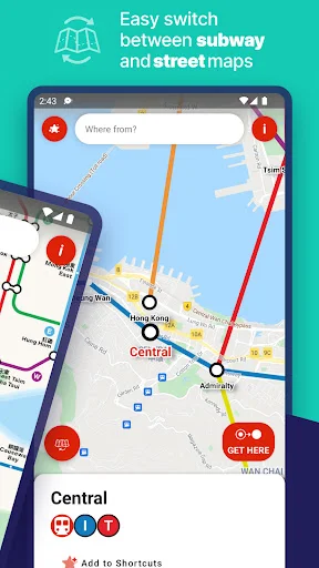 Easy switch between subway and street map views in Hong Kong Metro app for flexible navigation options