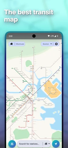 Transit map interface displaying detailed subway and transit network routes with city selection and real-time search functionality for planning journeys