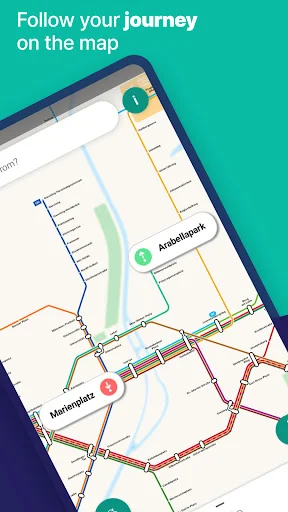 Munich Metro interactive map with live journey tracking navigation displaying route to Marienplatz station
