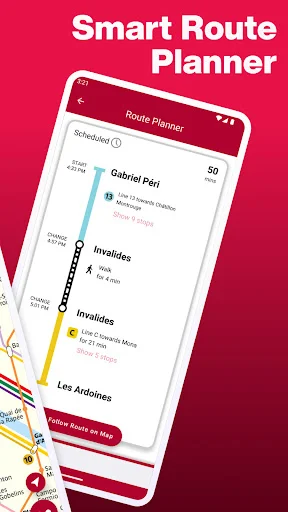 Smart Route Planner: Metro routing interface displaying multiple transit options between stations with line numbers