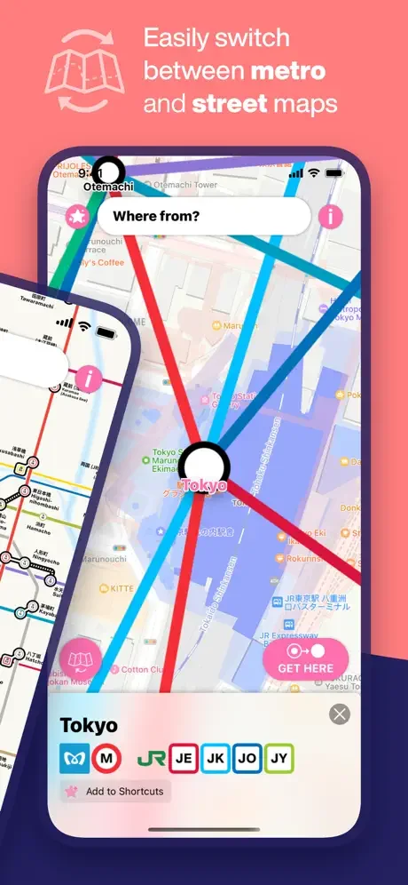 Switch between Tokyo Metro subway maps and street maps for seamless navigation and trip planning