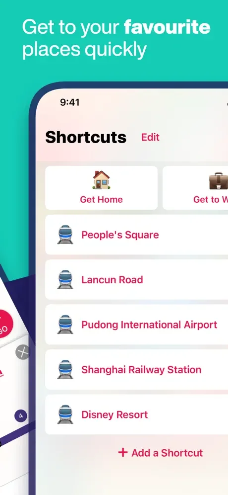 Quick access shortcuts to favorite locations: home, People's Square, Lancun Road, Pudong Airport, Railway Station, Disney
